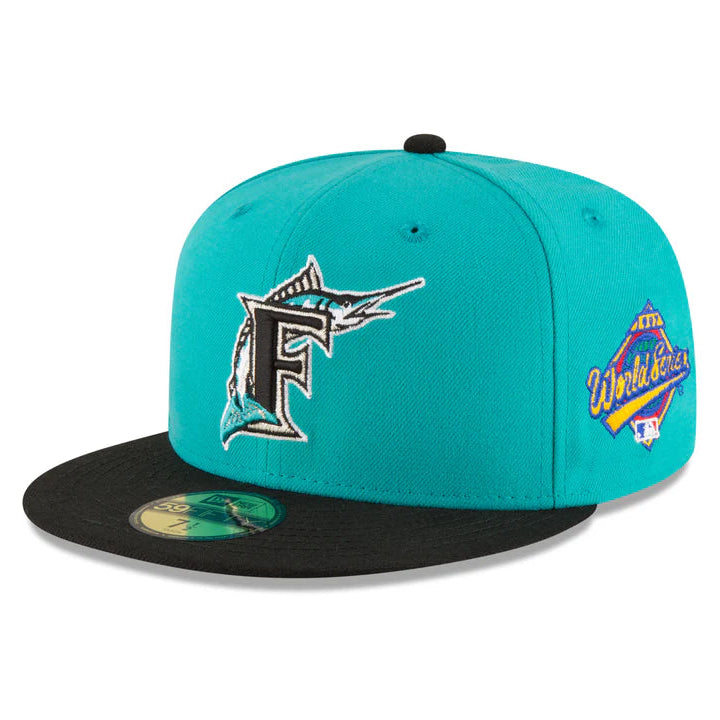 New Era Florida Marlins 59Fifty World Series Fitted Hat - Teal/Black