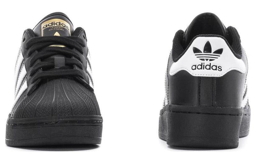 Grade School Adidas Superstar J Shoes - Black/White/Black