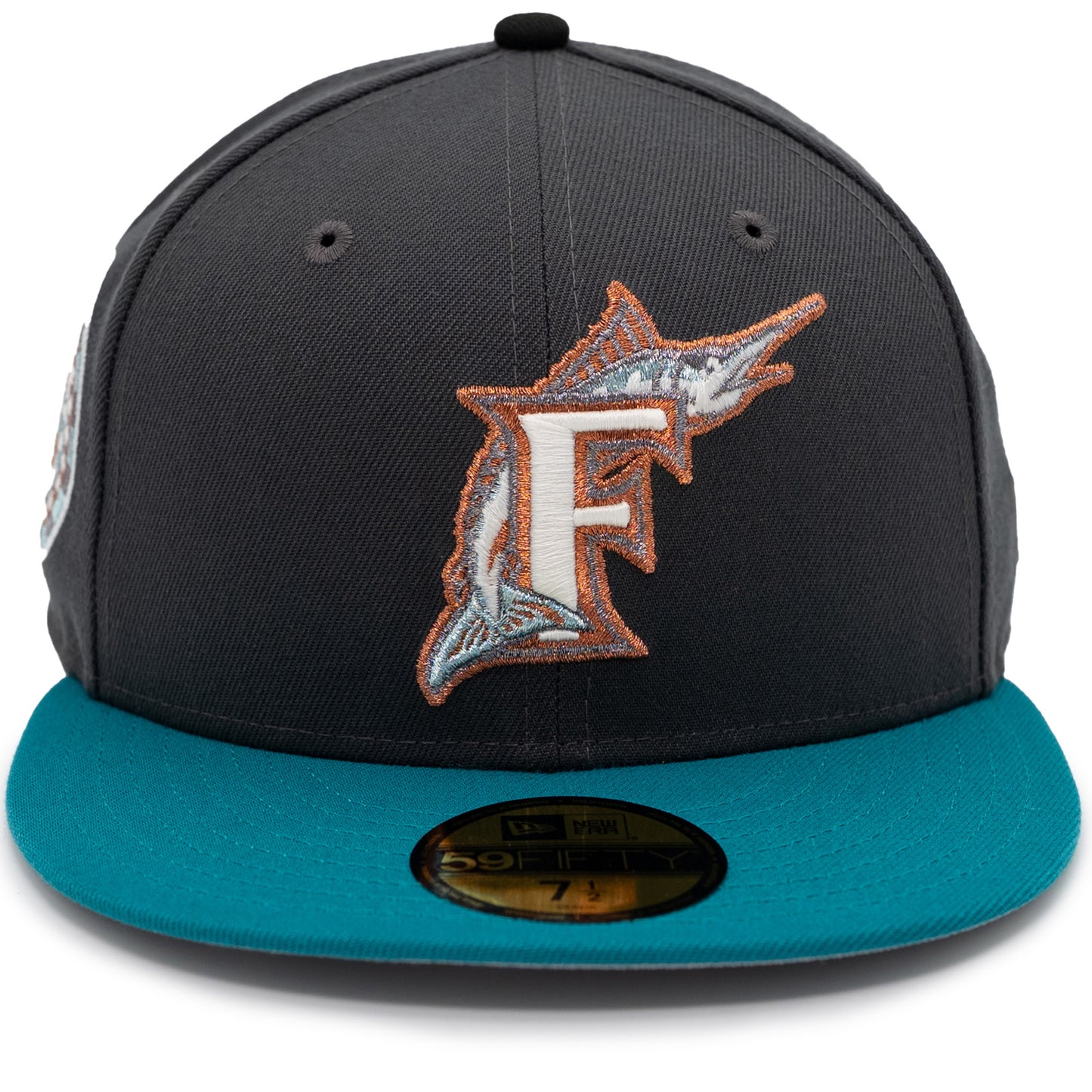 New Era Florida Marlins 59Fifty Fitted Hat - Graphite/ Aqua