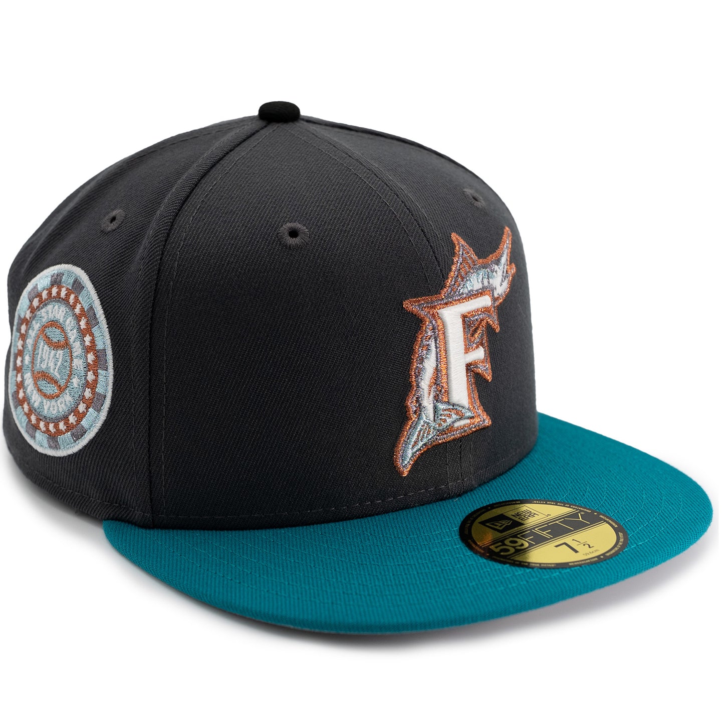 New Era Florida Marlins 59Fifty Fitted Hat - Graphite/ Aqua