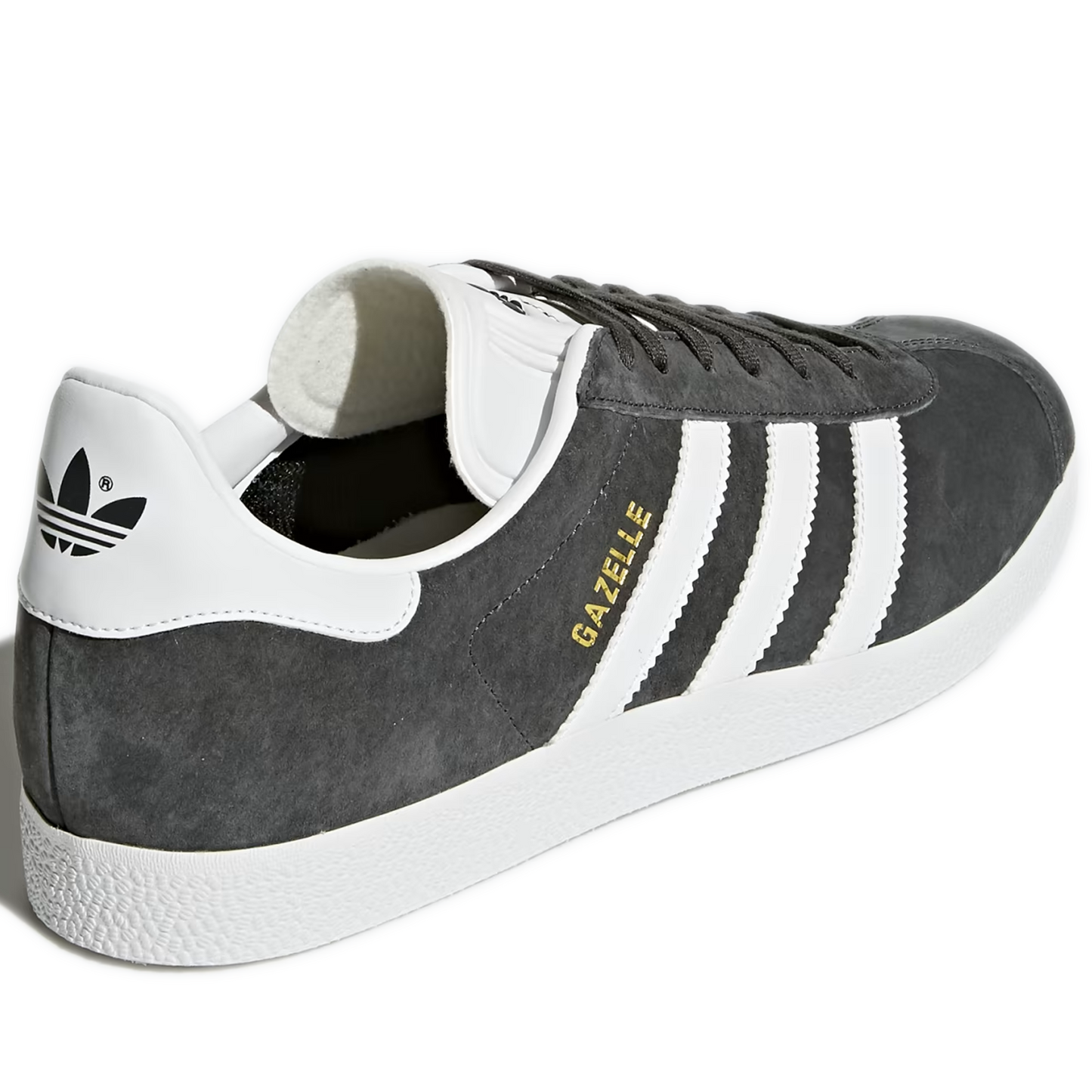 Men's Adidas Gazelle Shoes - Dgh Solid Grey / White / Gold Metallic Heel View