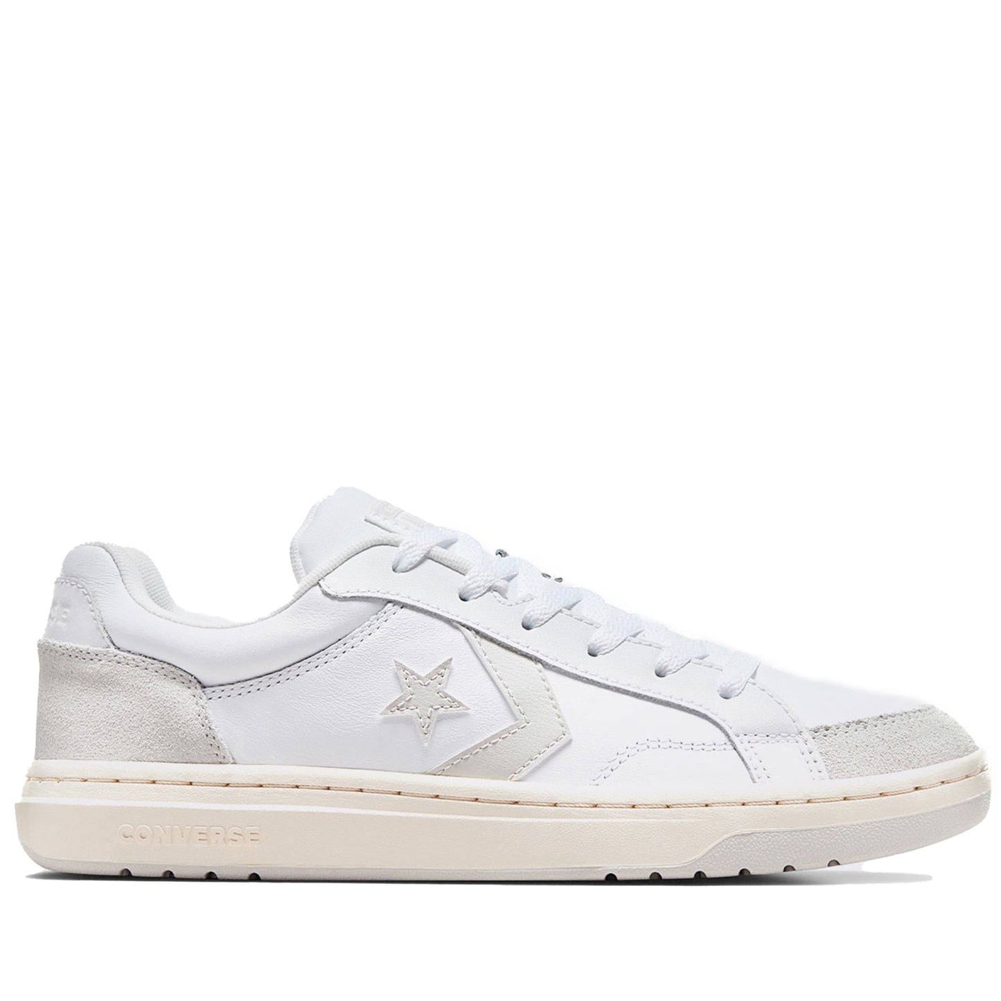 White sneaker with a star logo on a white background