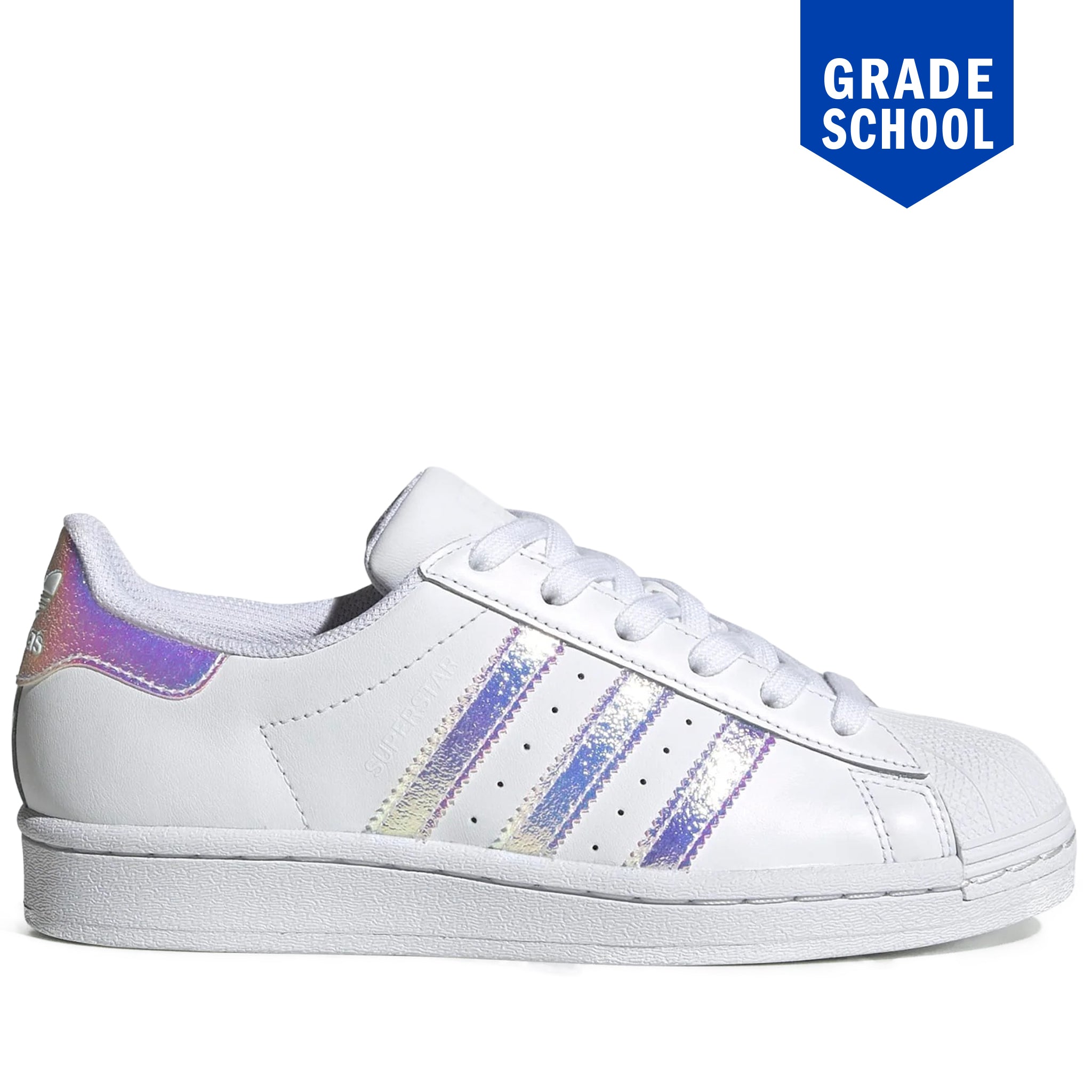 Grade School's Adidas Superstar J White Iridescent Cool J's