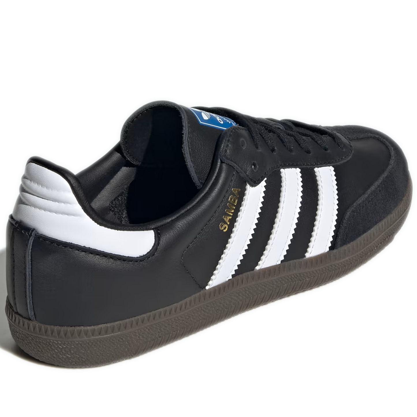 Grade School Adidas Samba OG Shoes - Core Black / Cloud White / Gum - Heel Side