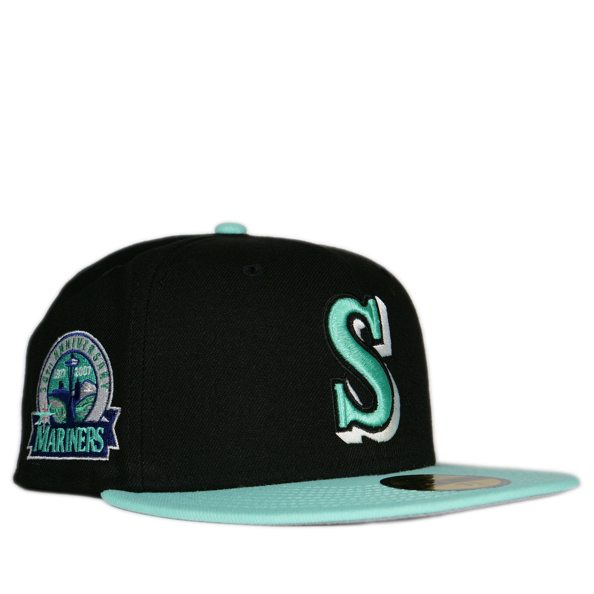 New Era Seattle Mariners 59FIFTY Fitted Hat - Black/ Mint/ Grey 7 1/8