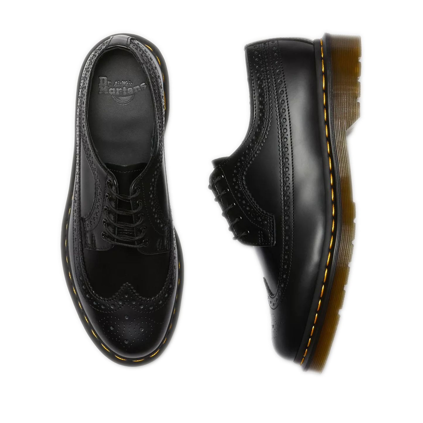 Women's Dr. Martens 3989 Yellow Stitch Smooth Leather Brogue Shoes - Black Smooth