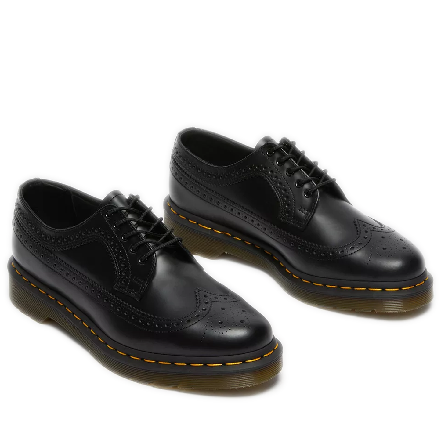 Women's Dr. Martens 3989 Yellow Stitch Smooth Leather Brogue Shoes - Black Smooth