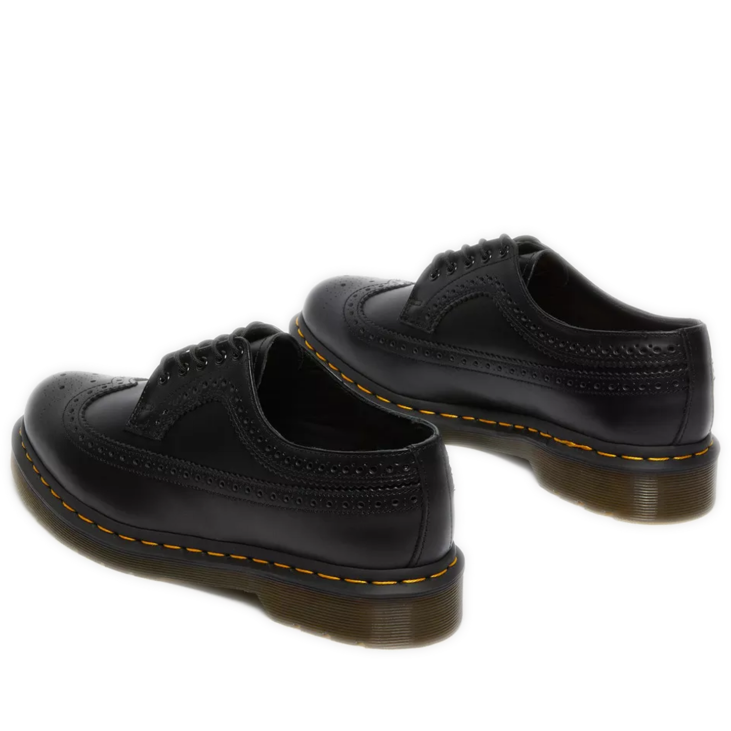 Women's Dr. Martens 3989 Yellow Stitch Smooth Leather Brogue Shoes - Black Smooth