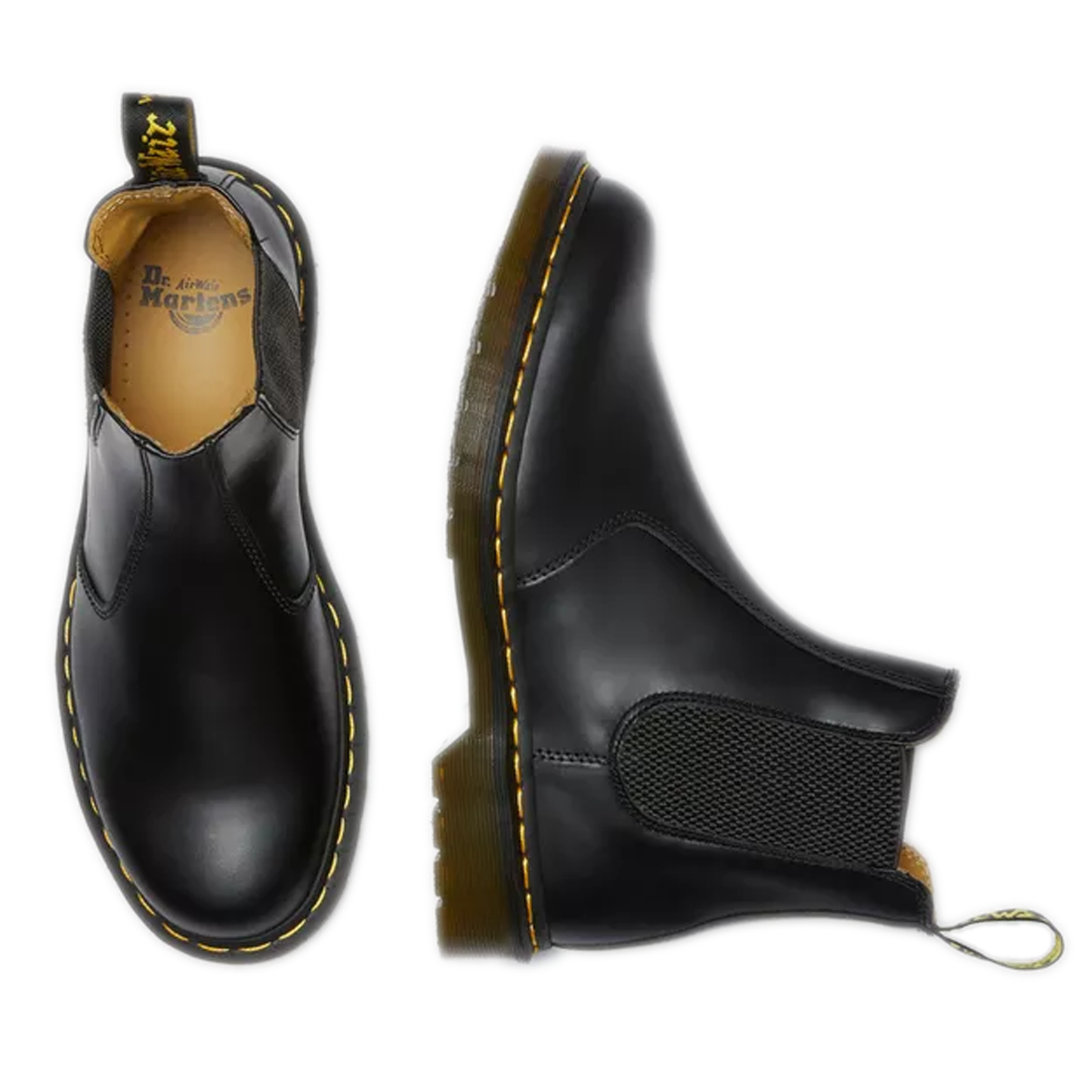 Men's Dr. Martens 2976 Yellow Stitch Smooth Leather Chelsea Boots - Black Smooth