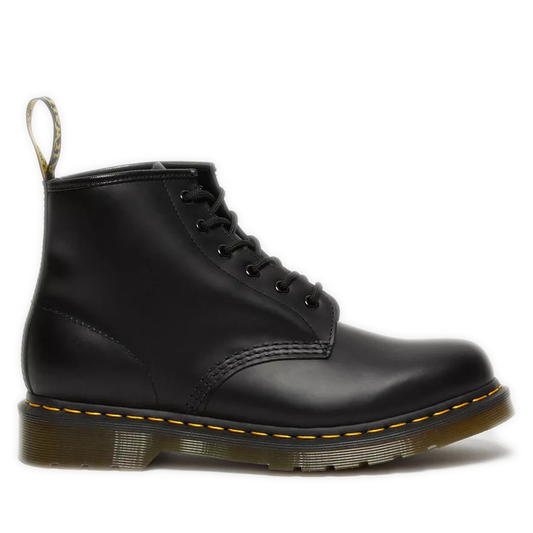 Women's Dr. Martens 101 Yellow Stitch Smooth Leather Ankle Boots - Black Smooth