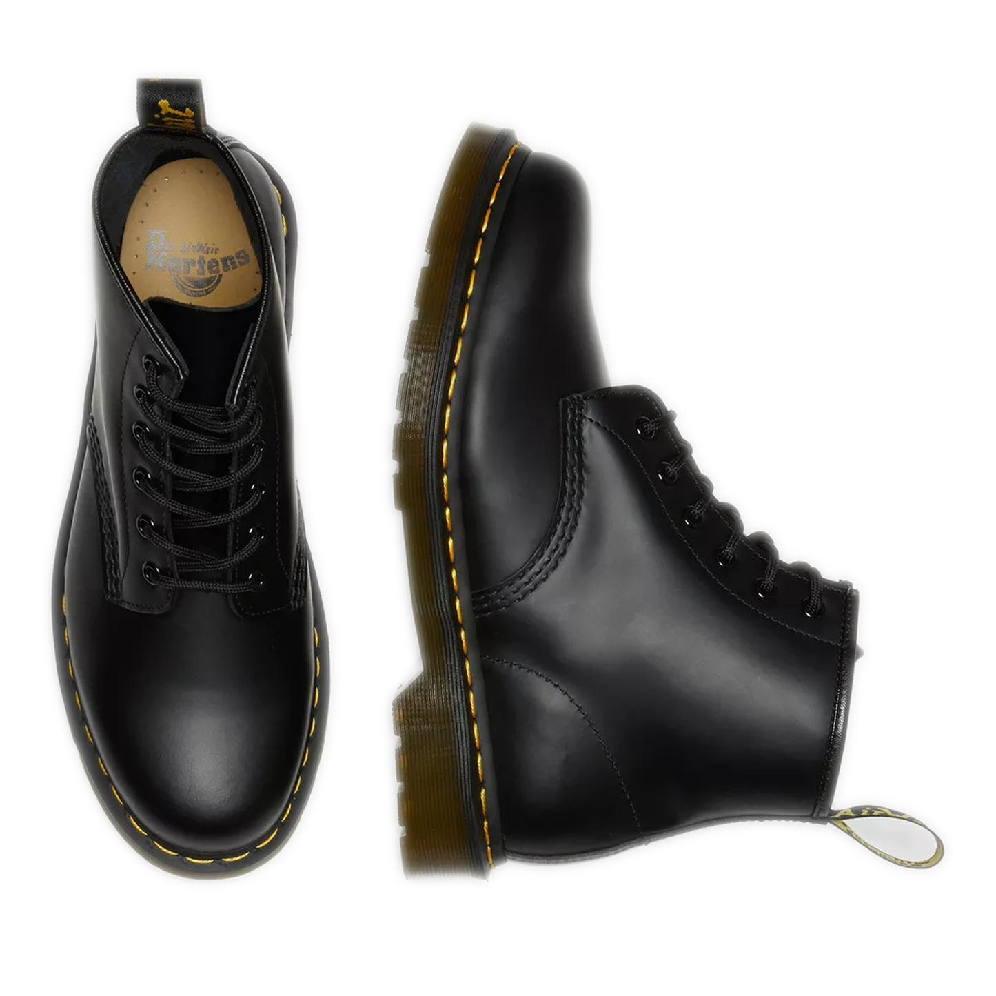 Women's Dr. Martens 101 Yellow Stitch Smooth Leather Ankle Boots - Black Smooth