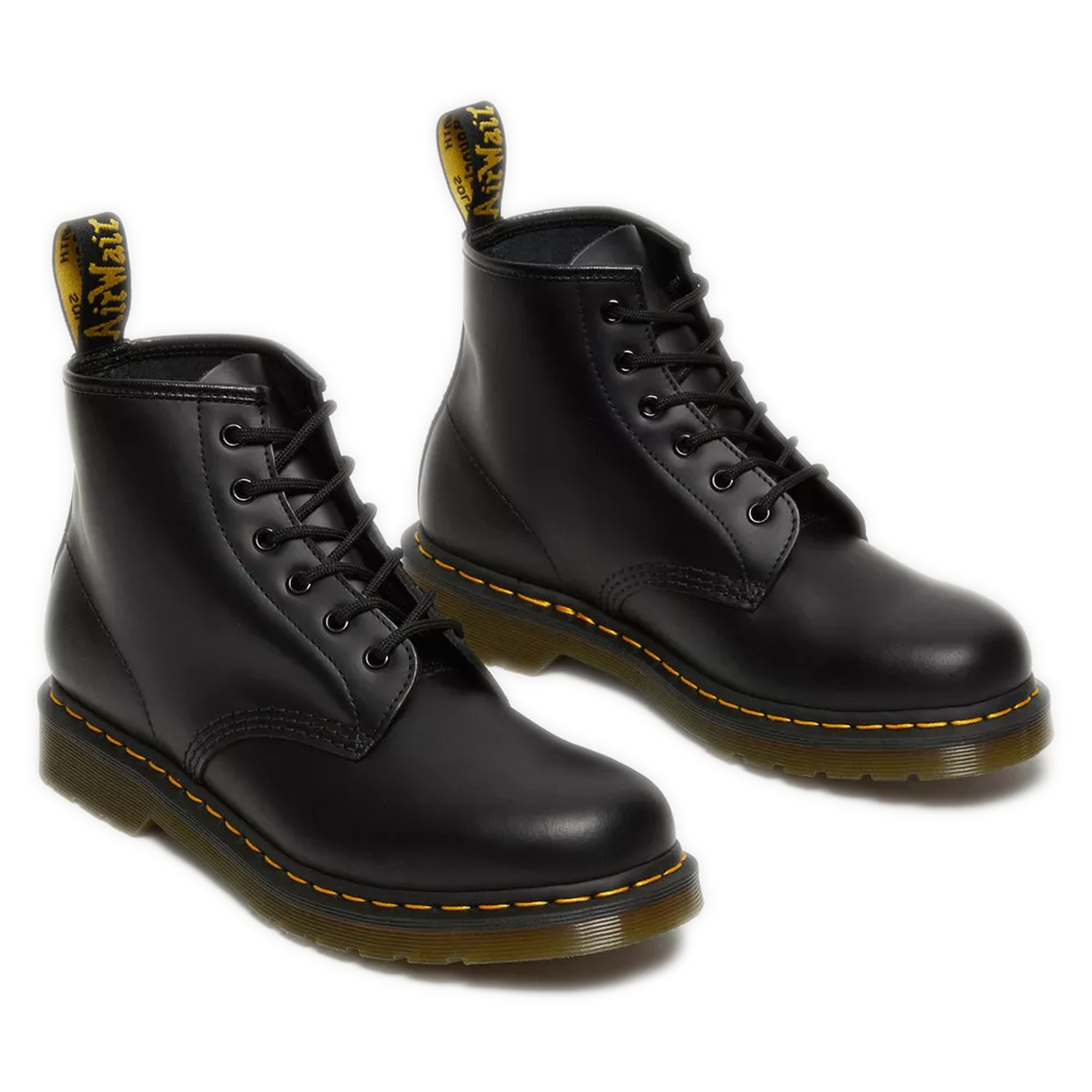 Women's Dr. Martens 101 Yellow Stitch Smooth Leather Ankle Boots - Black Smooth