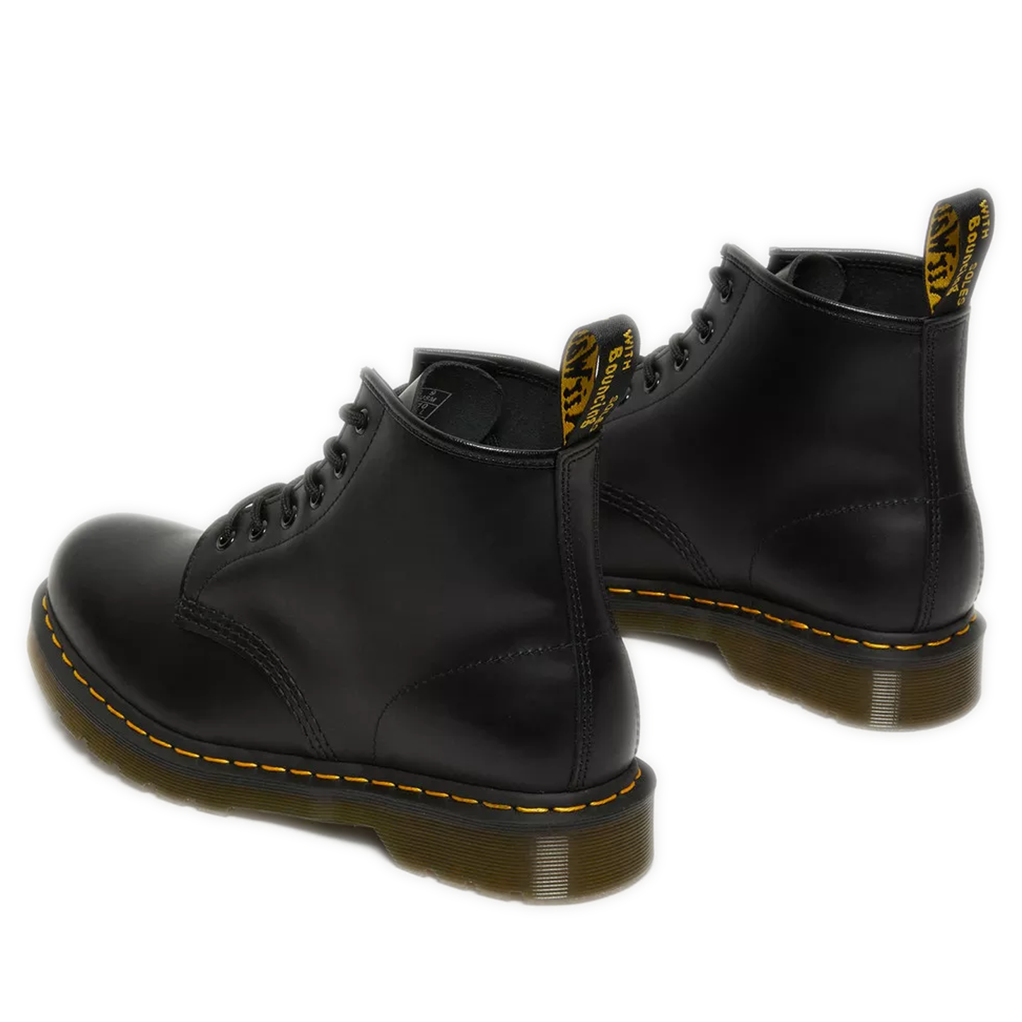 Women's Dr. Martens 101 Yellow Stitch Smooth Leather Ankle Boots - Black Smooth