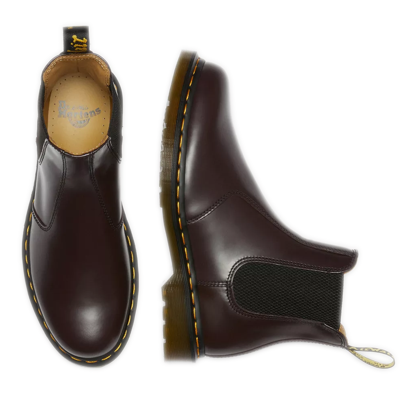 Women's Dr. Martens 2976 Yellow Stitch Smooth Leather Chelsea Boots - Burgundy Smooth