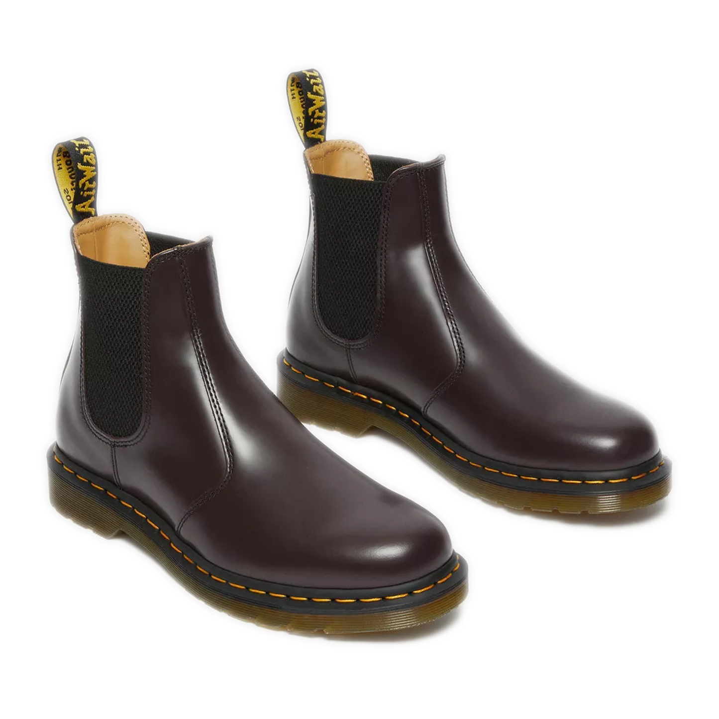 Women's Dr. Martens 2976 Yellow Stitch Smooth Leather Chelsea Boots - Burgundy Smooth