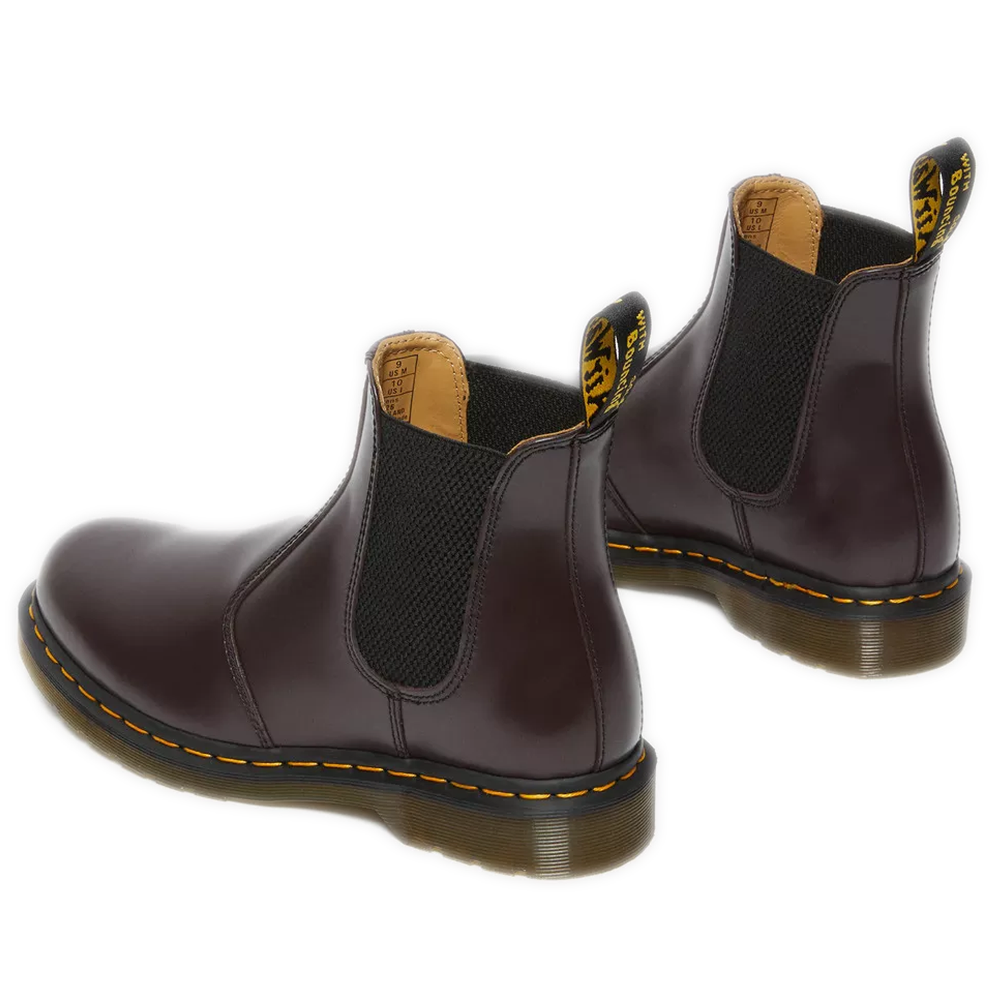 Women's Dr. Martens 2976 Yellow Stitch Smooth Leather Chelsea Boots - Burgundy Smooth