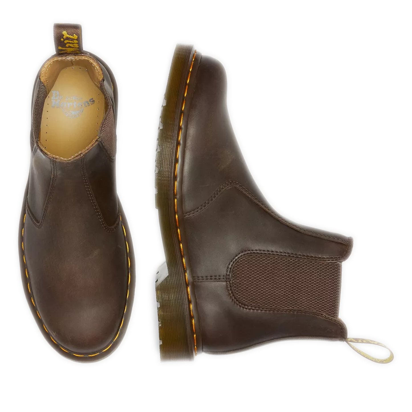 Women's Dr. Martens 2976 Yellow Stitch Crazy Horse Chelsea Boots - Dark Brown Crazy Horse
