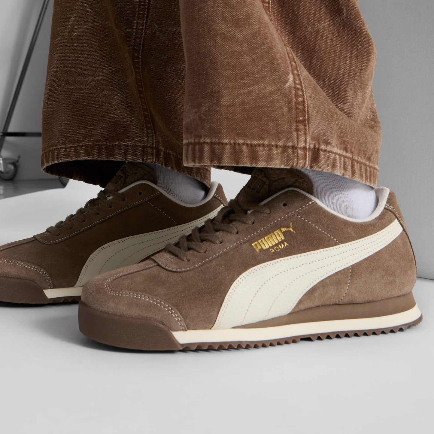 Men's Puma Roma Suede Shoes - Totally Taupe/Warm White