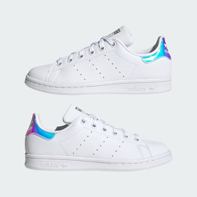 Grade School's Adidas Stan Smith Shoes - Cloud White/Cloud White/Silver Metallic