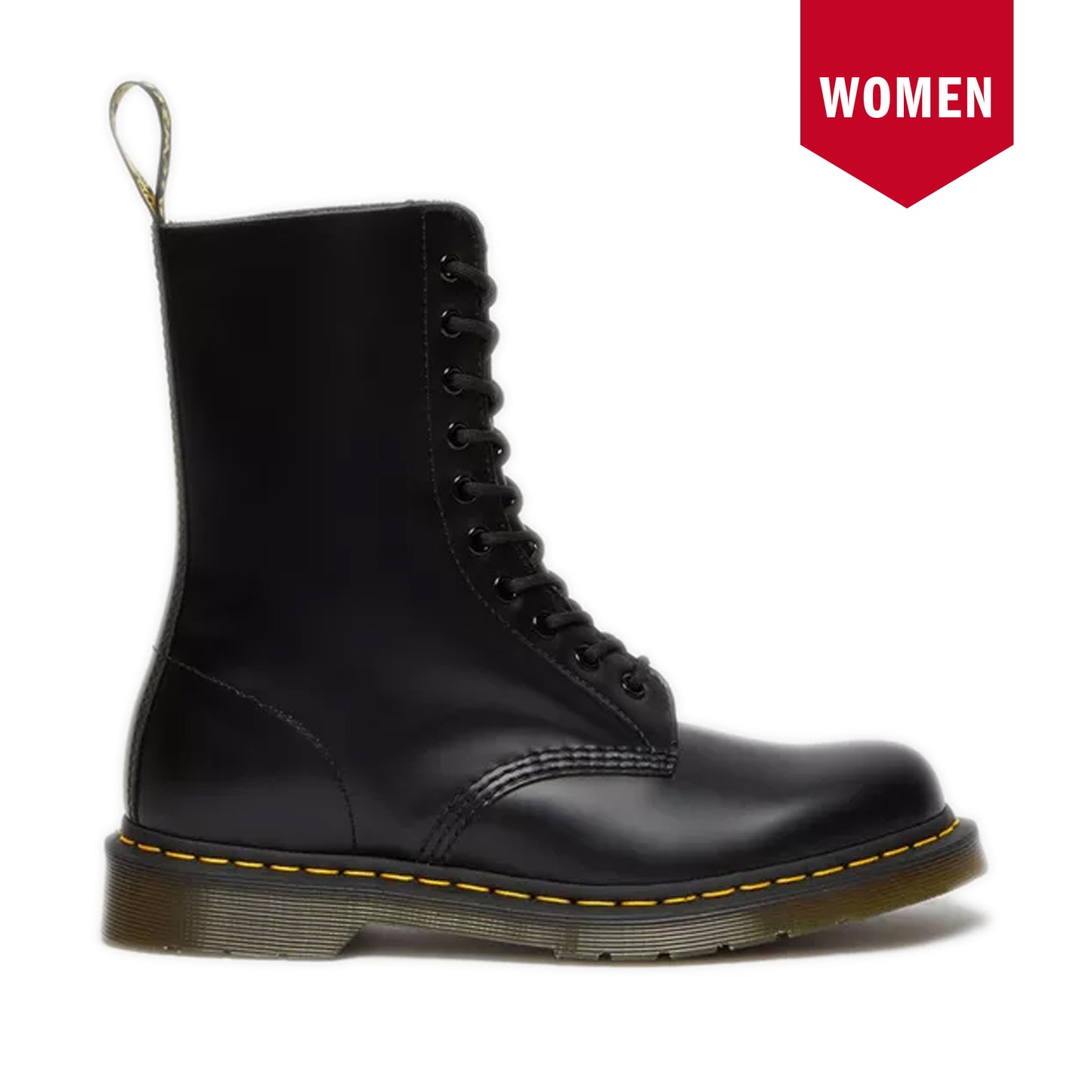 Dr. Martens 1490 Smooth Leather Mid Calf Lace Up Boots - Black Smooth