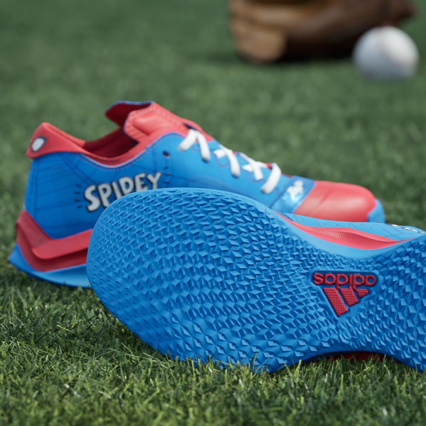 Grade School Adidas Marvel Spider-Man Adizero Impact Turf - Vivid Red/Lucid Ray Blue