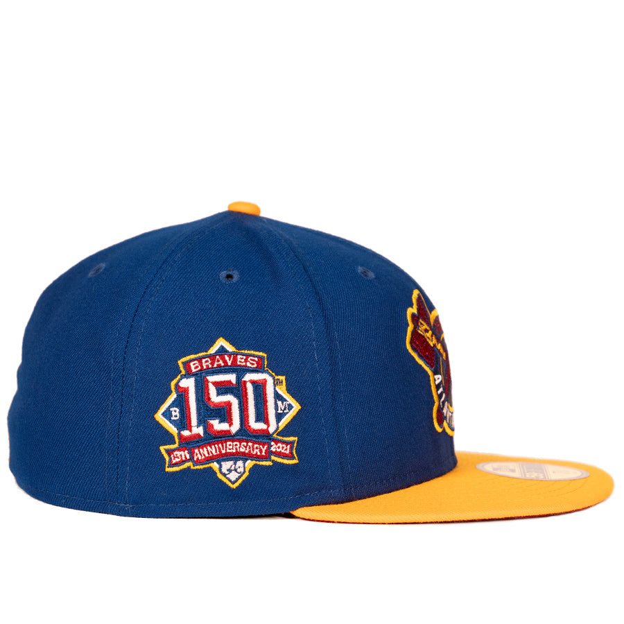New Era Atlanta Braves - 59FIFTY Custom Fitted Hat - Dark Royal Blue / Yellow