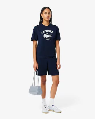 Men's Lacoste Signature Print Cotton T-shirt - Navy Blue