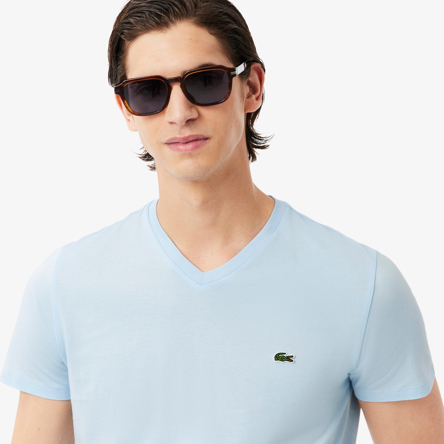 Men's Lacoste Lightweight Pima Cotton V-Neck T-Shirt - Light Blue