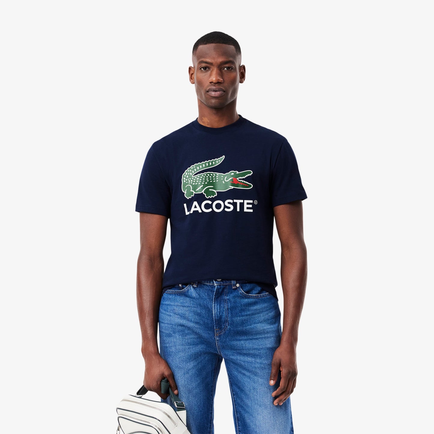 Men's Lacoste Signature Print Cotton T-Shirt - Navy Blue