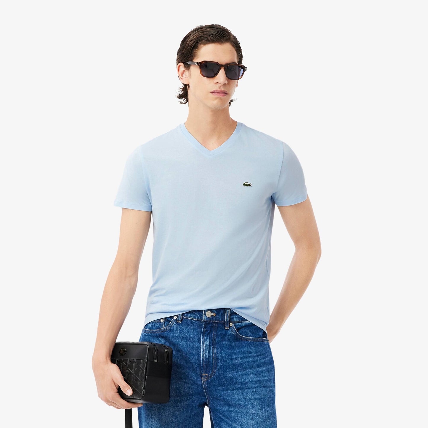Men's Lacoste Lightweight Pima Cotton V-Neck T-Shirt - Light Blue