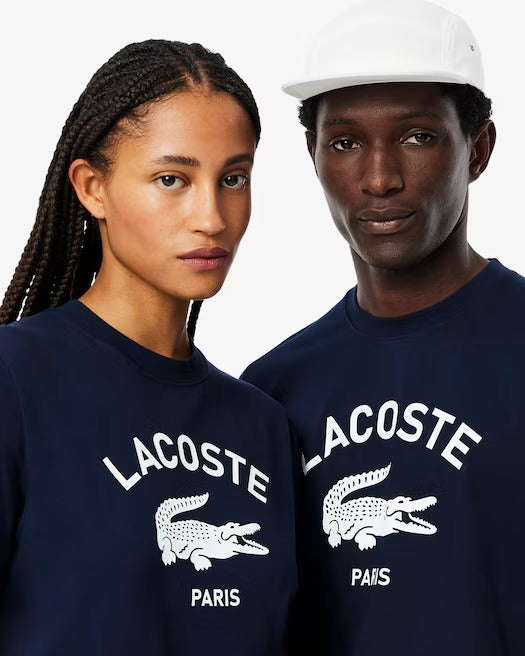 Men's Lacoste Signature Print Cotton T-shirt - Navy Blue