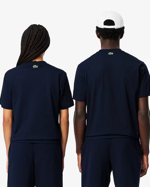 Men's Lacoste Signature Print Cotton T-shirt - Navy Blue