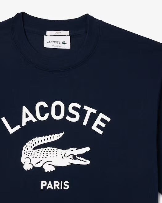 Men's Lacoste Signature Print Cotton T-shirt - Navy Blue
