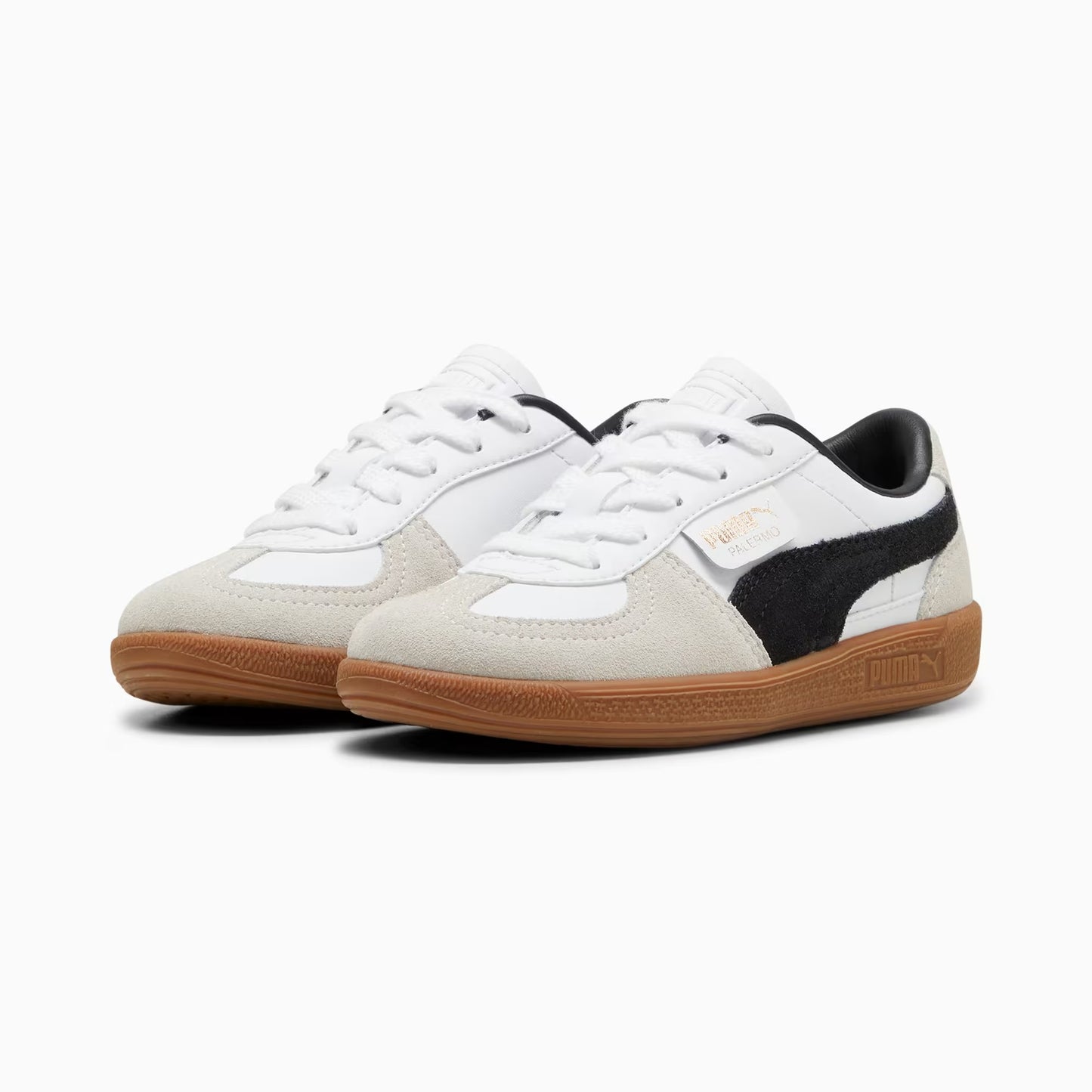 Grade School Puma Palermo Leather - White/Grey/Black