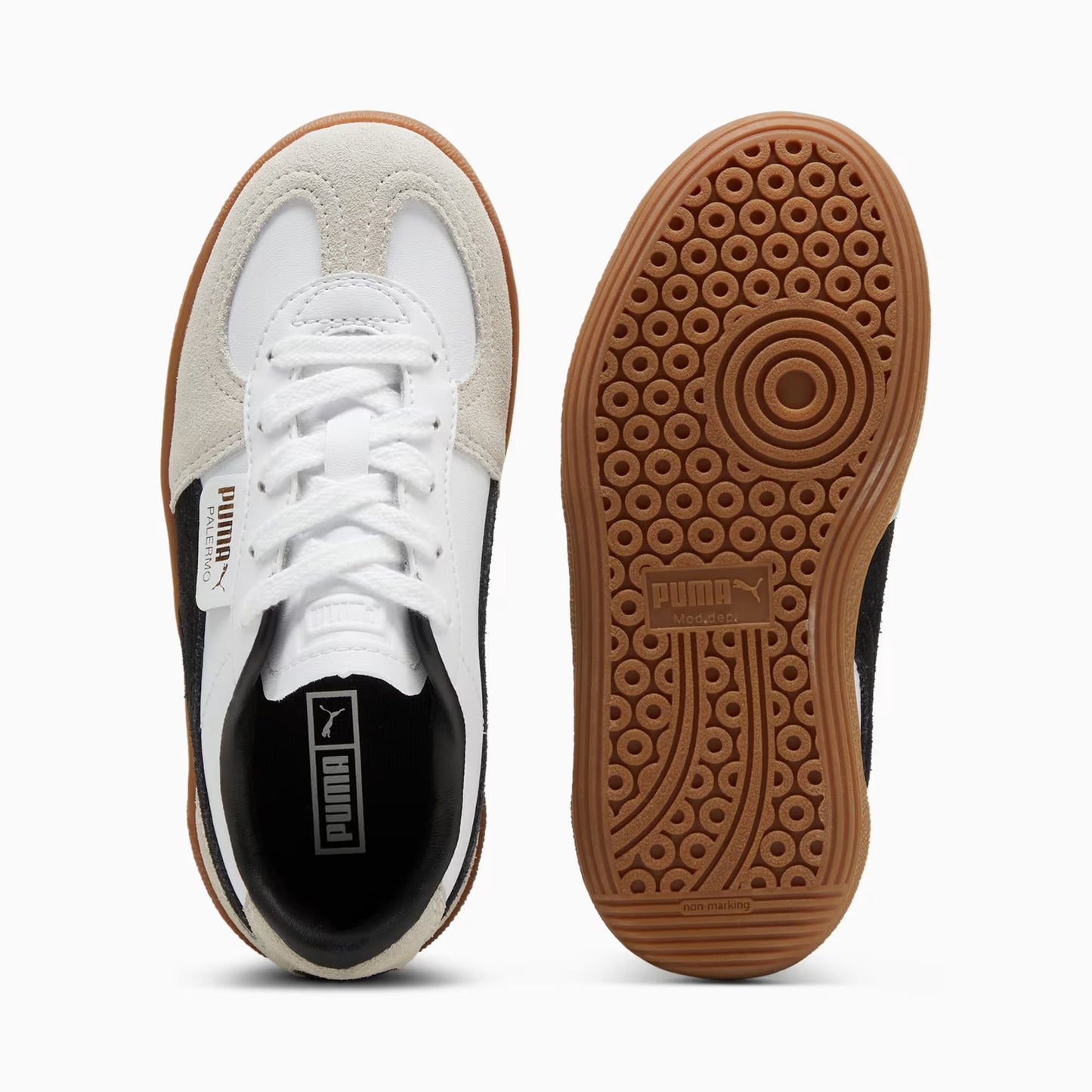 Grade School Puma Palermo Leather - White/Grey/Black