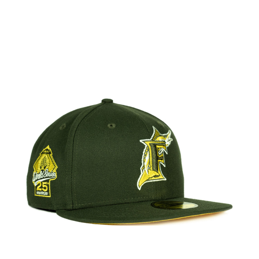 New Era Florida Marlins 1997 World Series 25th Anniversary Patch - 59FIFTY Custom Fitted Hat - Seaweed / Yellow