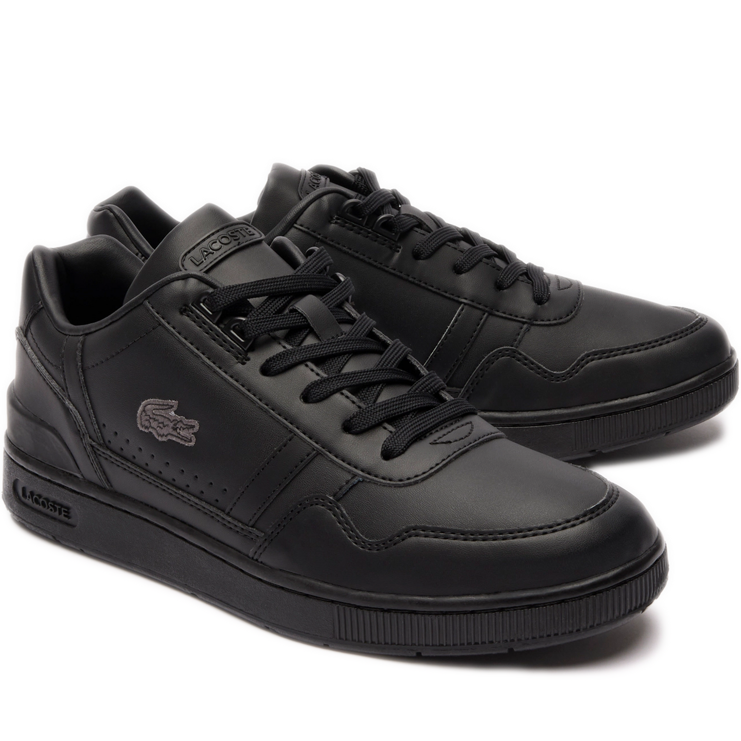 Men's Lacoste T-Clip Leather Trainers - Black/ Black