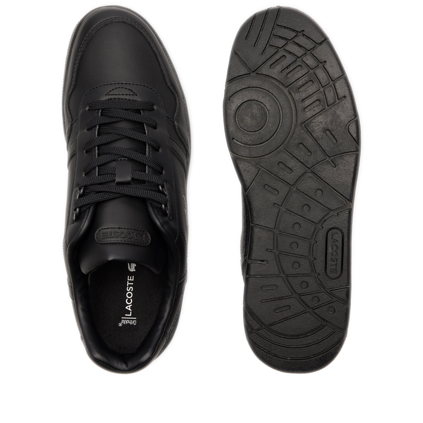 Men's Lacoste T-Clip Leather Trainers - Black/ Black