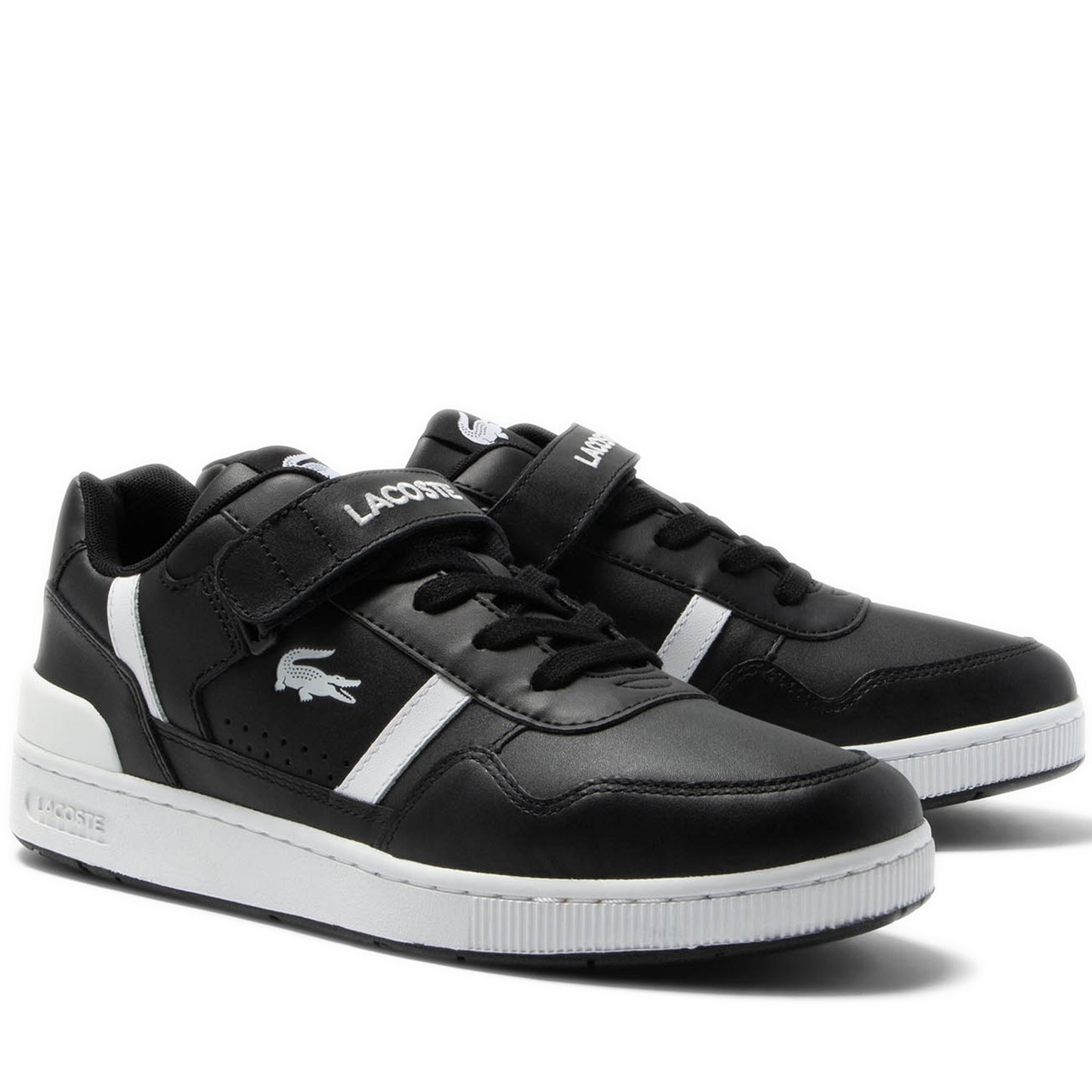 Men's Lacoste T-Clip Velcro Leather Sneakers - Black/White
