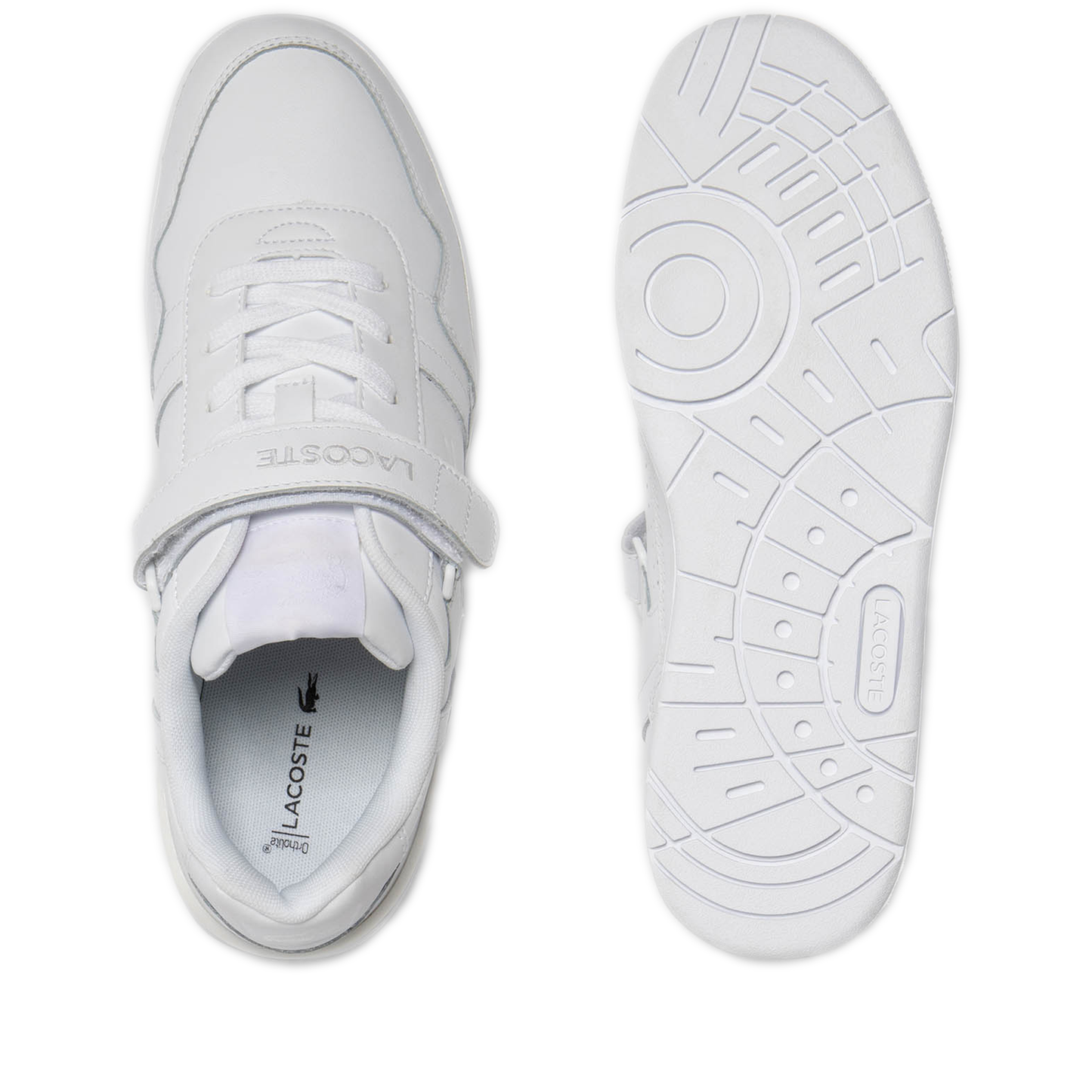 Men's Lacoste T-Clip Velcro Leather Sneakers - White/ White
