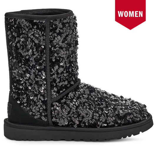 Women's Ugg Classic Short Chunky Sequin - Black