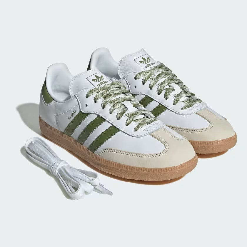 Women's Adidas Samba OG - Cloud White/Tech Olive – Cool J's Miami