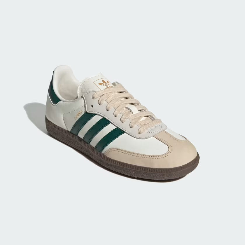 adidas Women's Originals Samba OG Casual Shoes in Off White/Collegiate Green/Sand Strata | Size: 5.5 adidas Women's Originals Samba OG Casual Shoes in Off White/Collegiate Green/Sand Strata | Size: 5.5