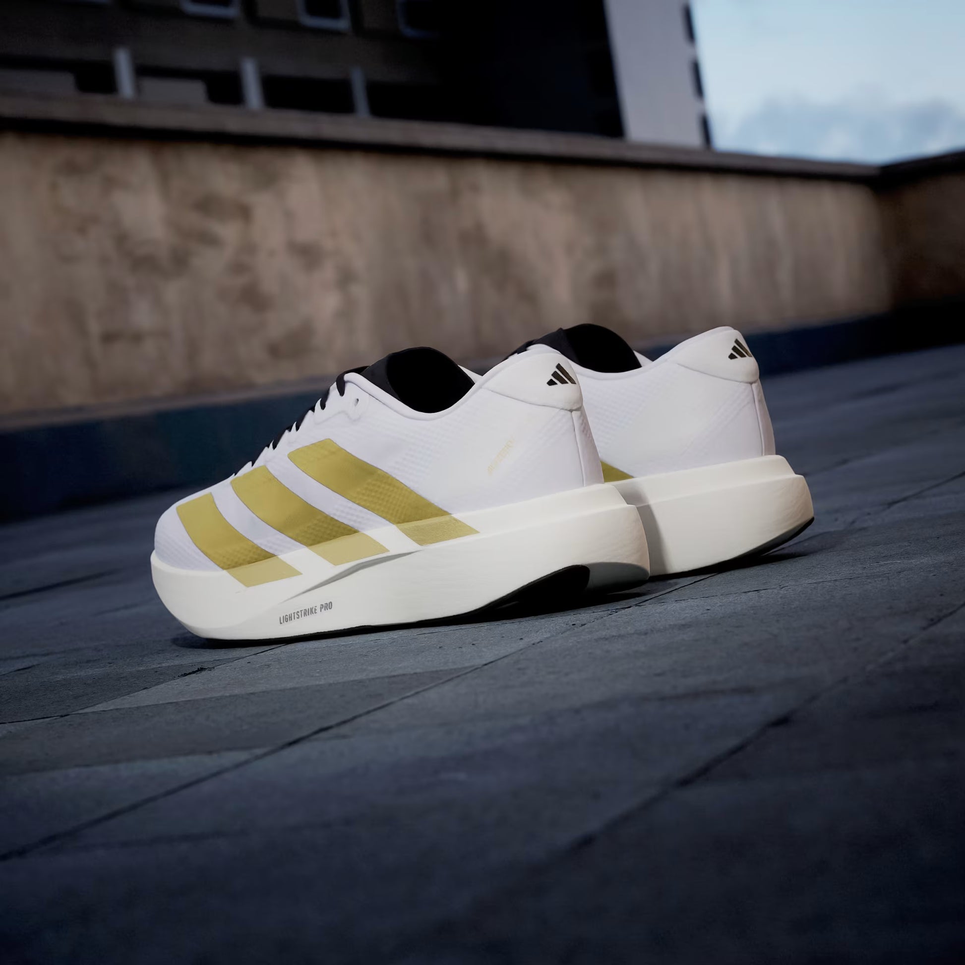 Men's Adidas Adizero Evo SL Woven - Cloud White/Matte Gold/Core Black