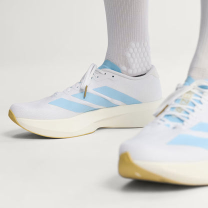 Men's Adidas Adizero Evo SL Woven - Cloud White / Clear Blue / Matte Gold
