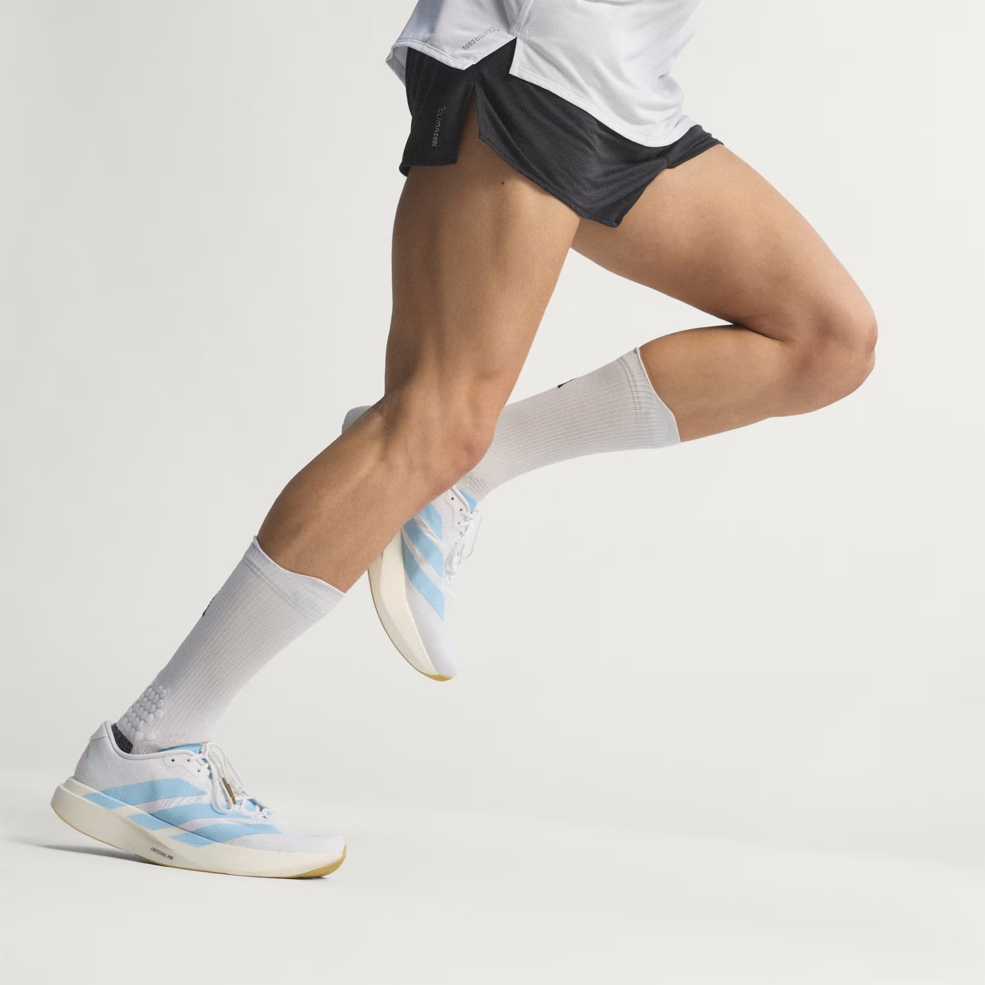 Men's Adidas Adizero Evo SL Woven - Cloud White / Clear Blue / Matte Gold
