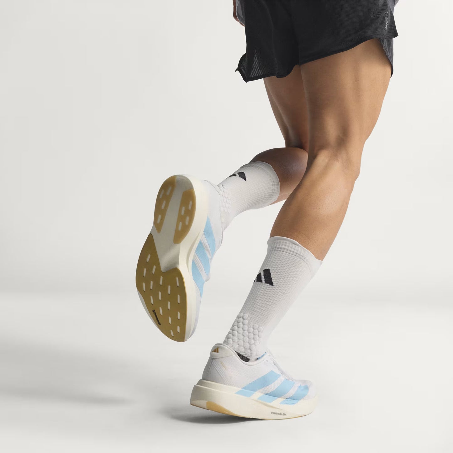 Men's Adidas Adizero Evo SL Woven - Cloud White / Clear Blue / Matte Gold
