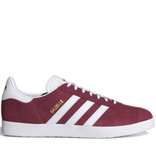 Men's Adidas Gazelle Shoes - Collegiate Burgundy / Cloud White / Gold Metallic Side