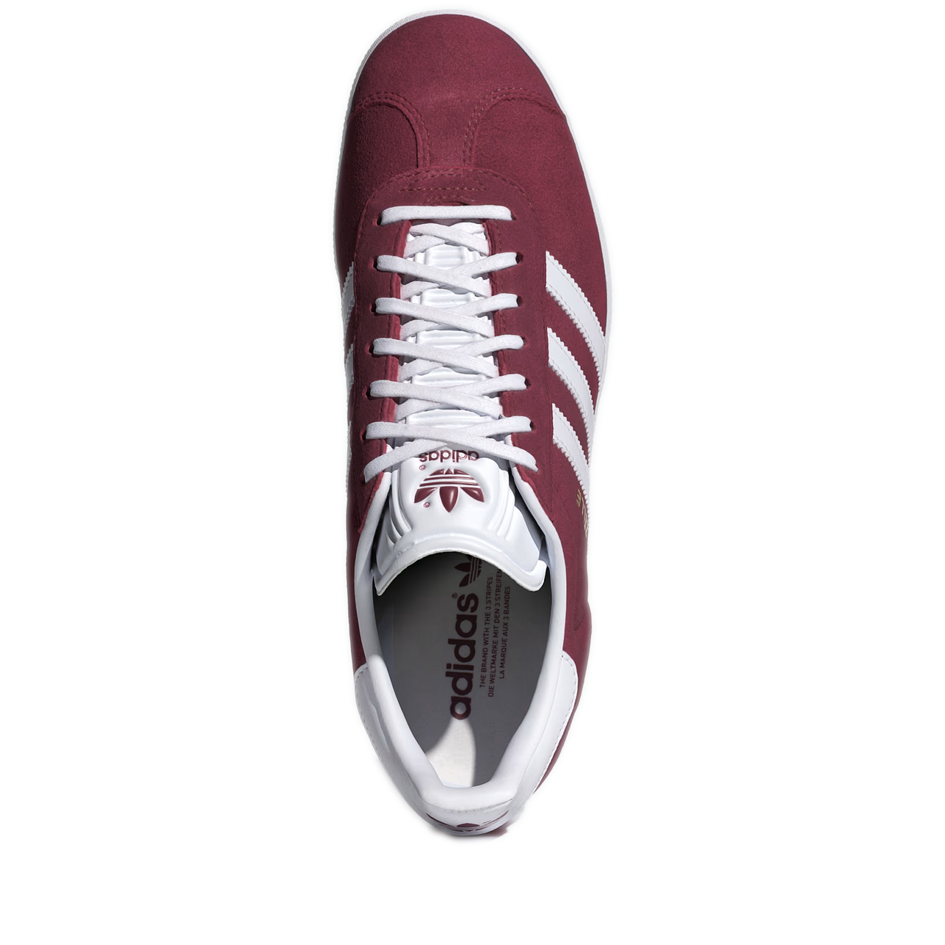 Men's Adidas Gazelle Shoes - Collegiate Burgundy / Cloud White / Gold Metallic Top View