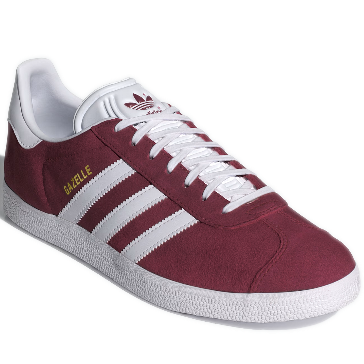 Men's Adidas Gazelle Shoes - Collegiate Burgundy / Cloud White / Gold Metallic Front Side